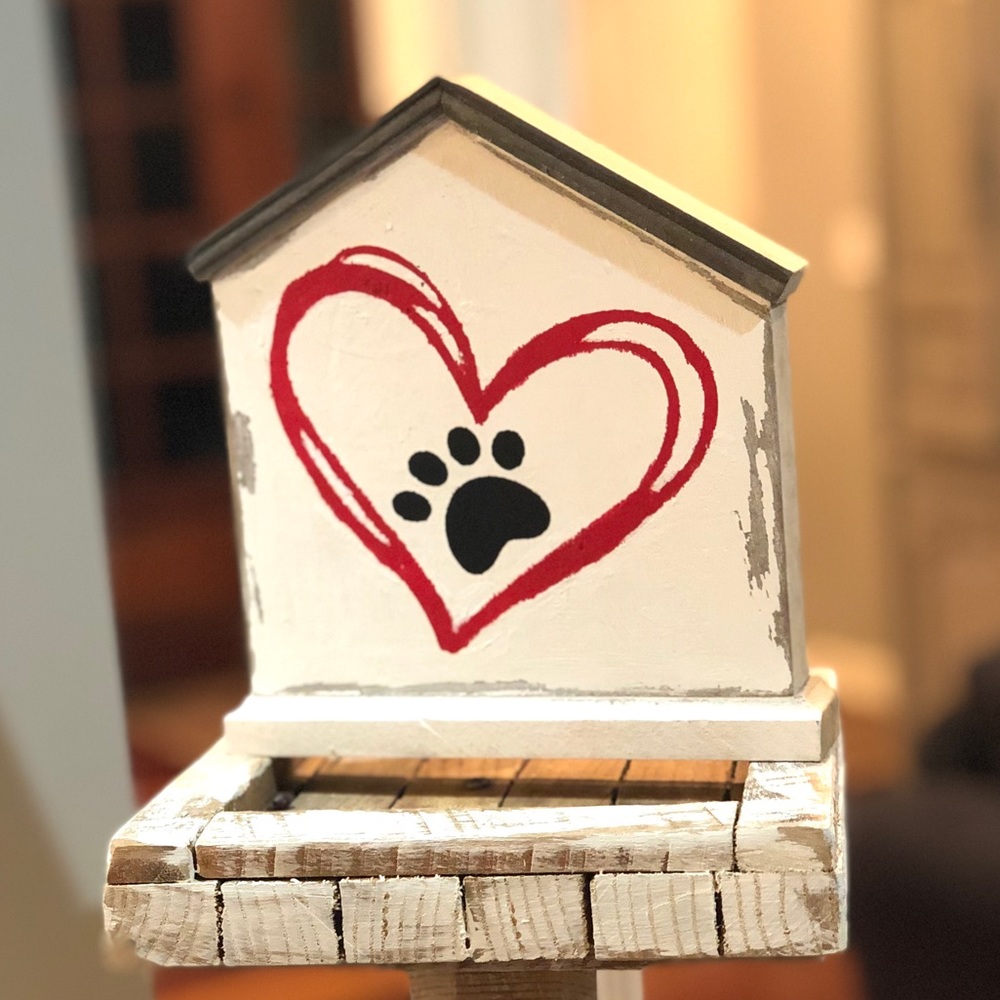 Wood home heart dog paw print tabletop decor shelf sitter sign hand painted